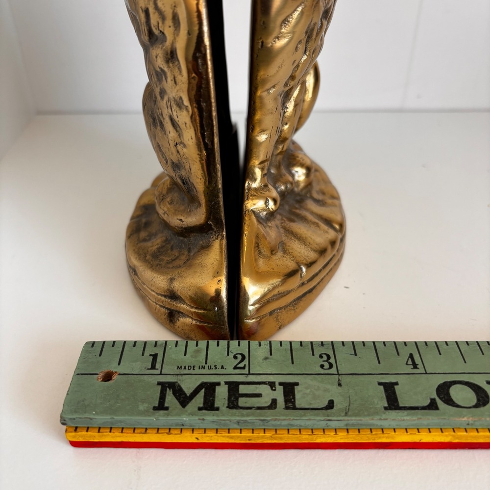 Vintage Brass Cat Bookends Set Heavy Gold Tone Sitting Tabby Feline Decor - Picture 8 of 8